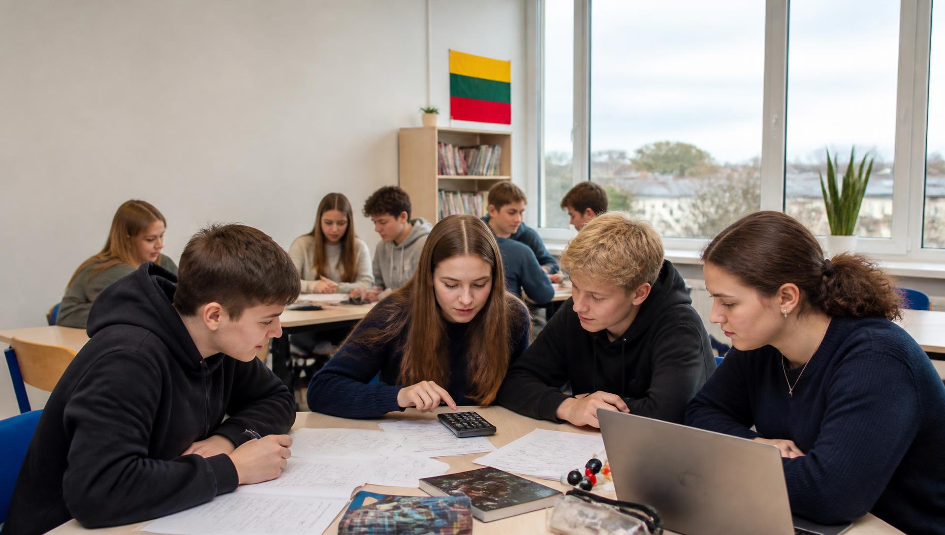 Students writing during a mathematics competition, photographed with direct on-camera flash